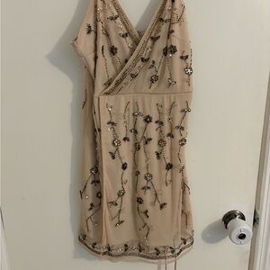 Altar'd State Tan and Black Embellished Wrap Dress